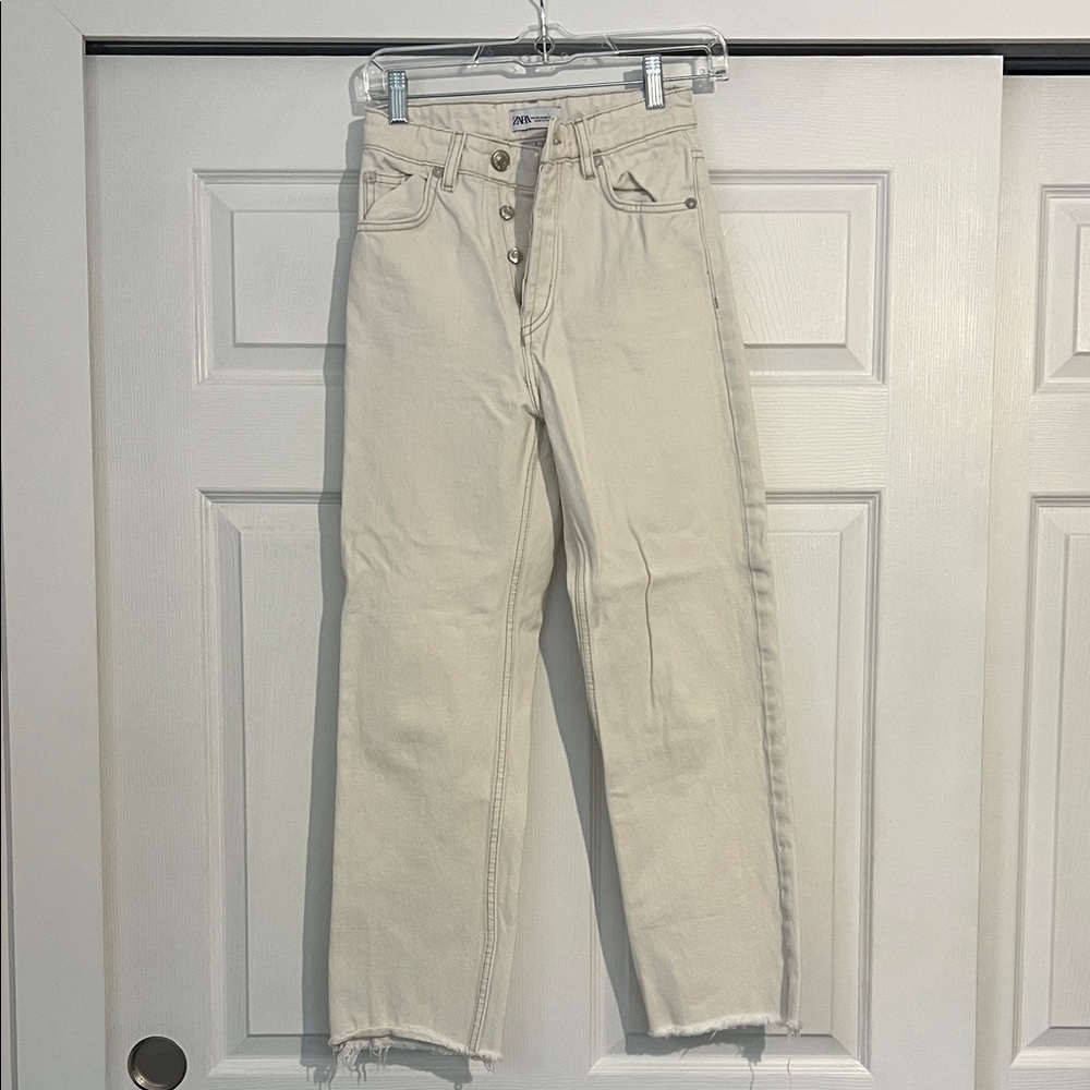 Zara Women's High Rise Cream Jeans